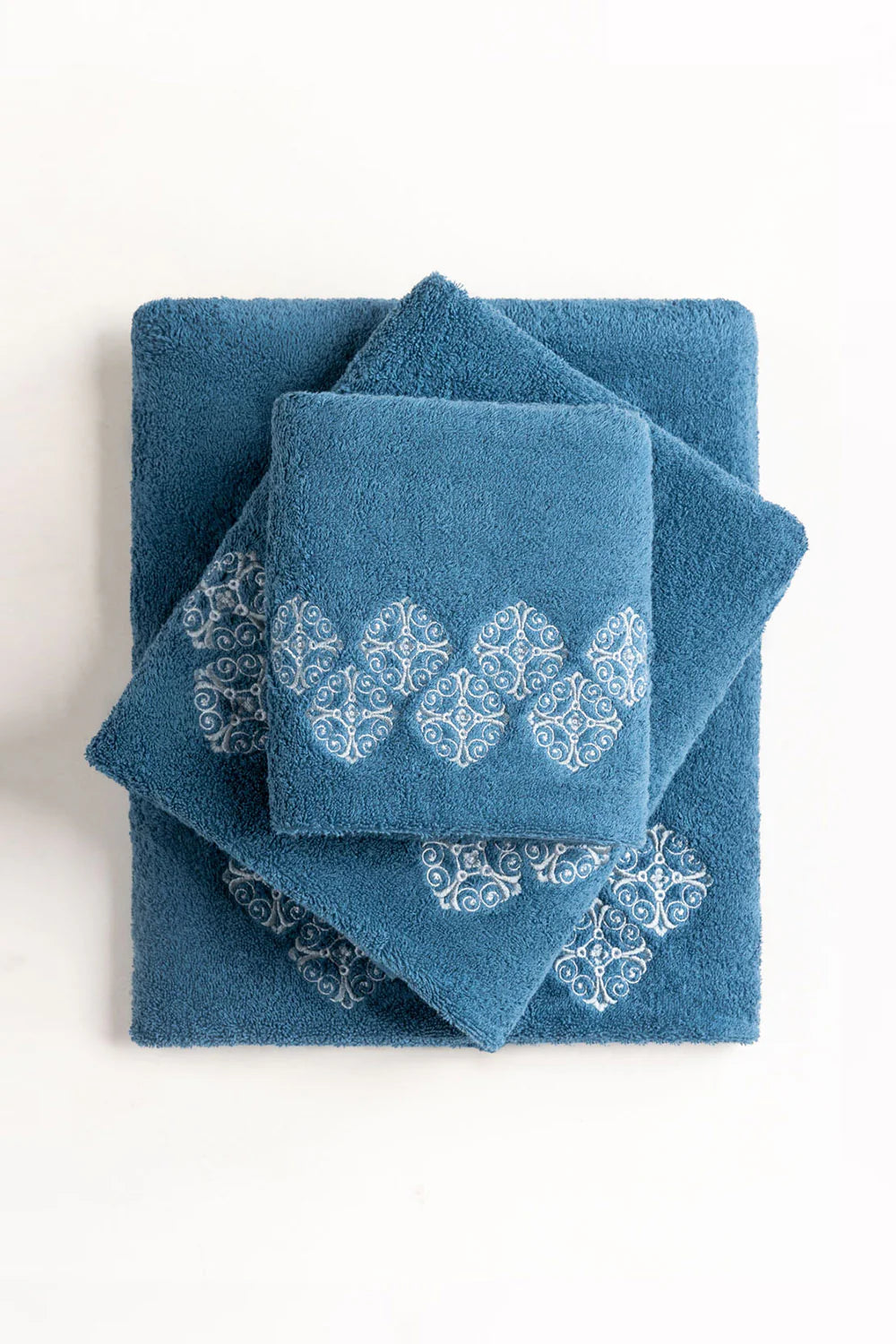 Blue Steel 3 piece Embroidered Towel Set