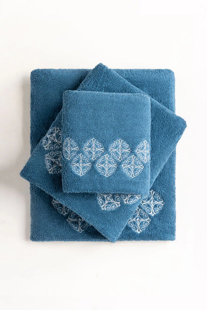 Blue Steel 3 piece Embroidered Towel Set