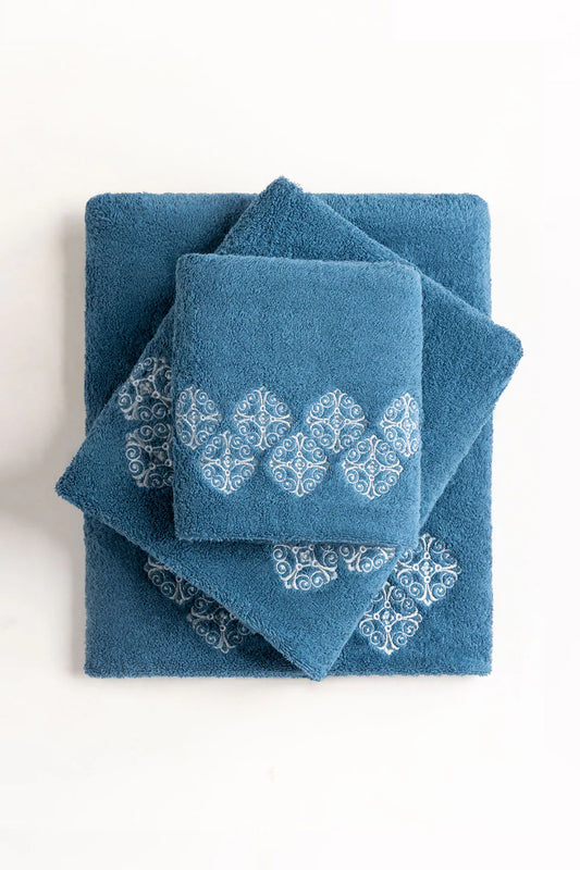 Blue Steel 3 piece Embroidered Towel Set