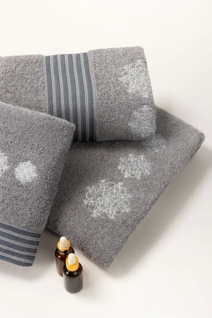 Dove Grey 3 piece Embroidered Towel Set