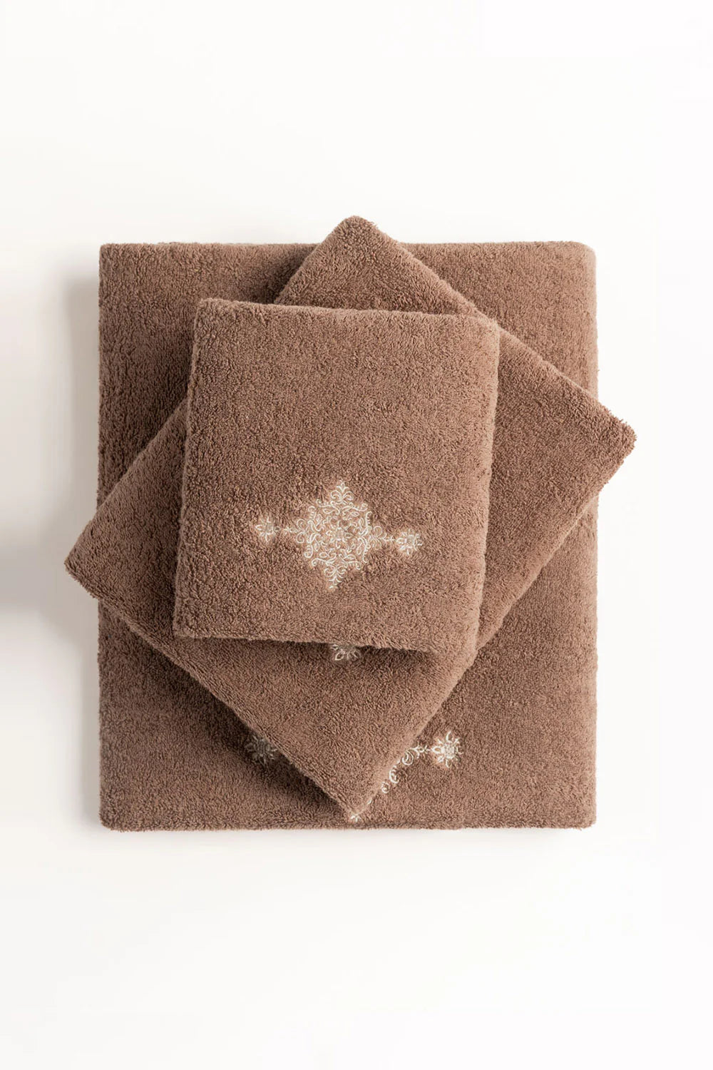 Mocha Brown 3 piece Embroidered Towel Set