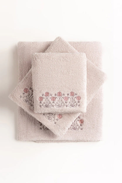 Pink Dust 3 piece Embroidered Towel Set
