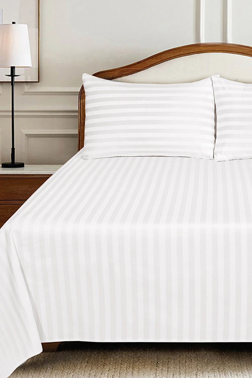 White Luxury Stripe Bed Sheet Set