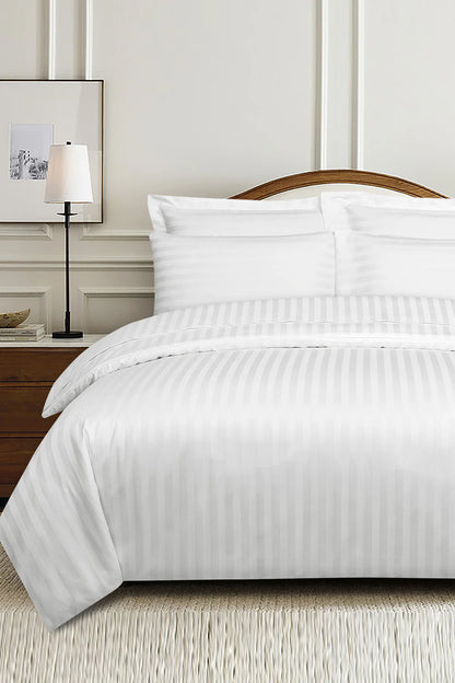 White Stripe Satin Complete Bed Set