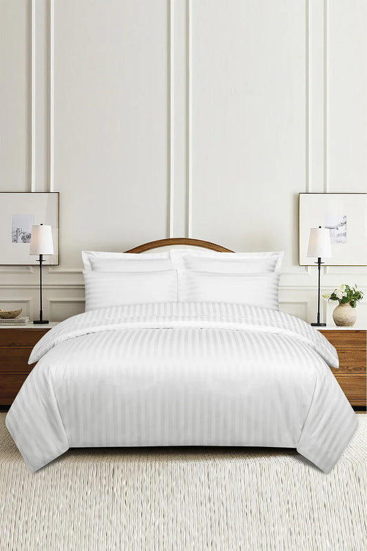 White Stripe Satin Complete Bed Set